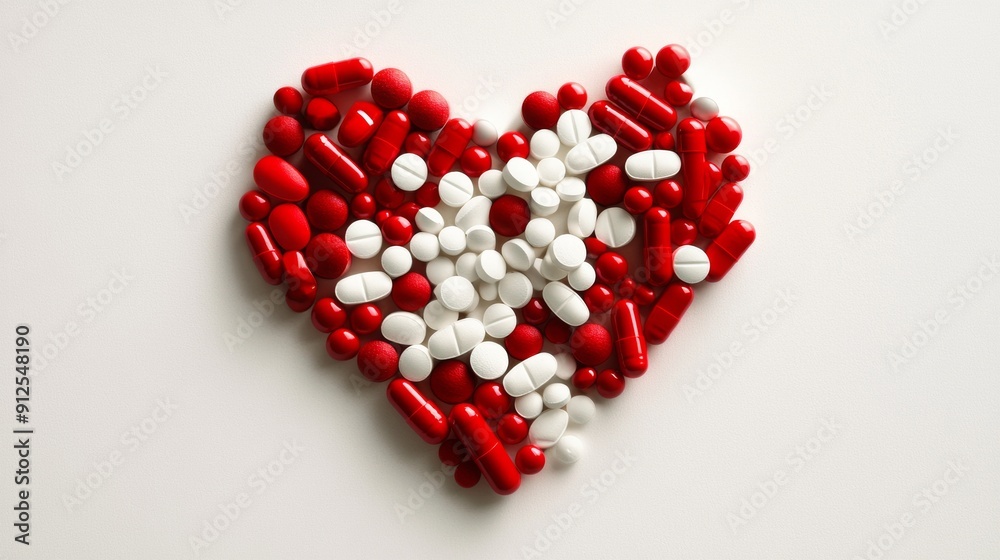 A heart made of pills is on a white background A heart made of pills is on a white background