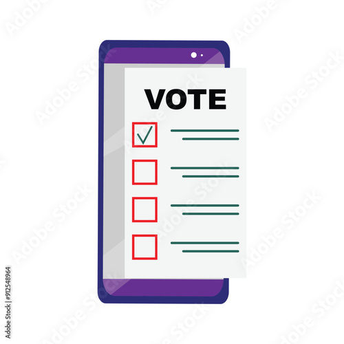 Election and democracy concept illustration with a cellphone shows a voting document with checkboxes