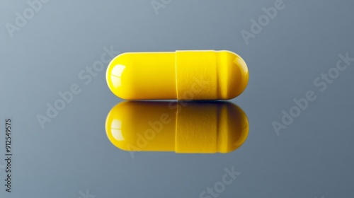 A yellow pill is sitting on a table