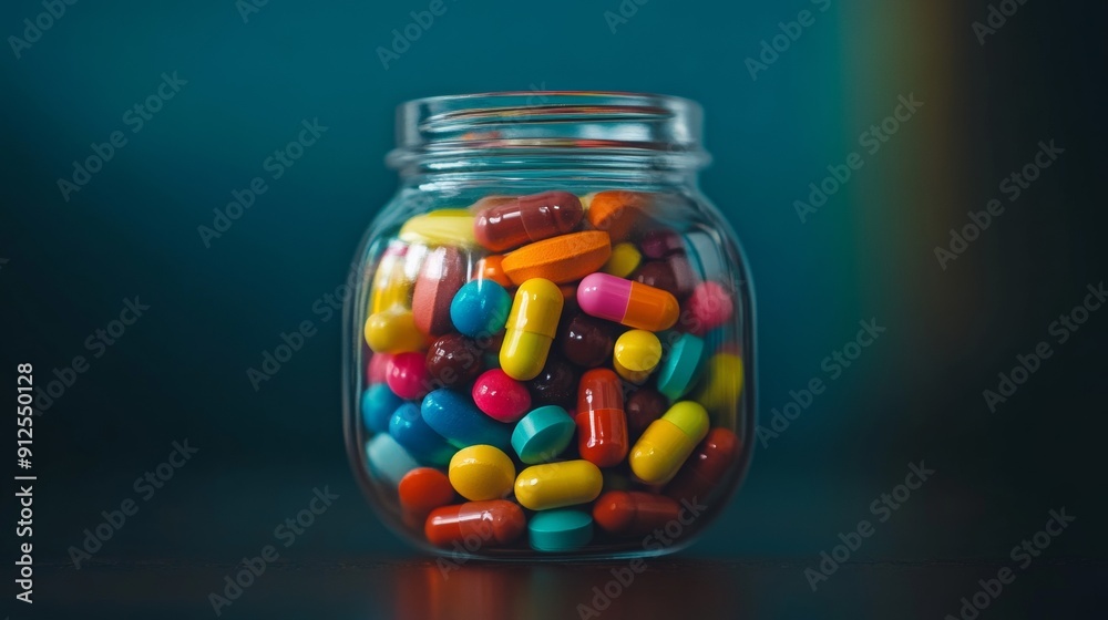A jar full of colorful pills