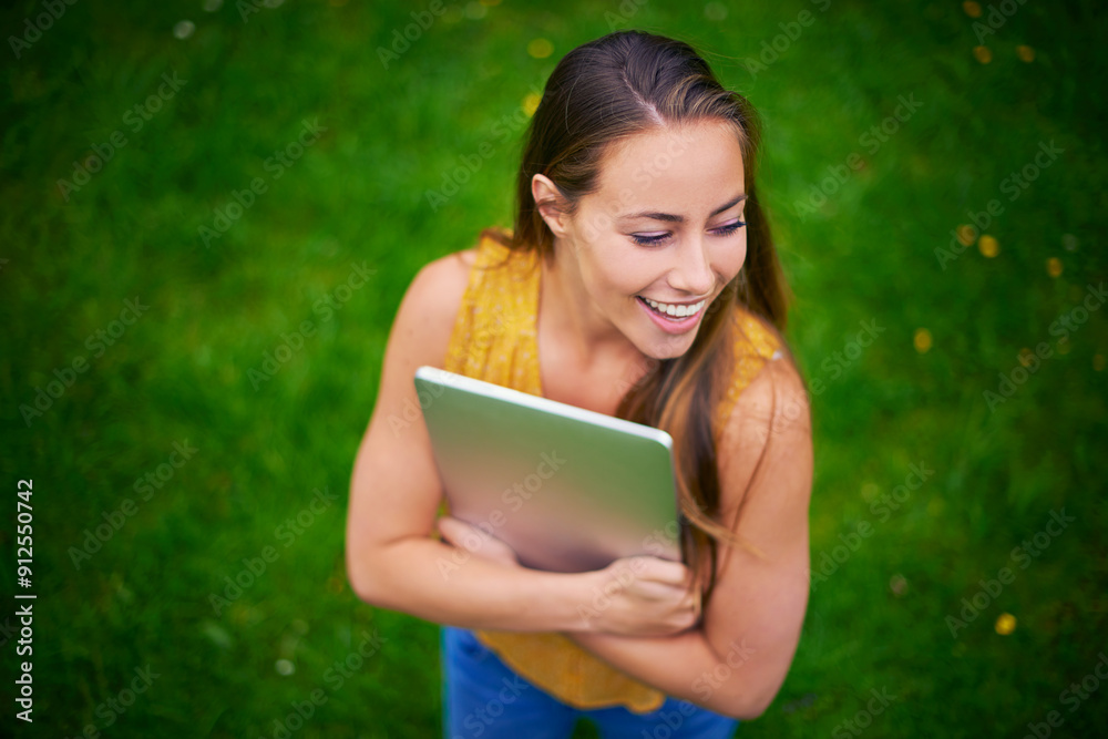 Woman, laptop and happy in outdoor grass, student and campus garden for learning break in park. Female person, countryside meadow and rest from studying in nature, relax and field for education Woman, laptop and happy in outdoor grass, student and campus garden for learning break in park. Female person, countryside meadow and rest from studying in nature, relax and field for education