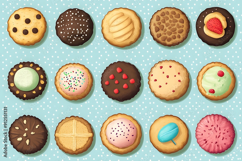 Assortment of Delicious Cookies with Various Toppings. Assortment of Delicious Cookies with Various Toppings.