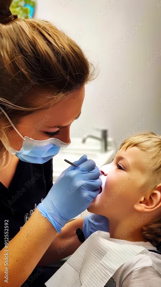 A dentist checking a child's teeth in a dental clinic office A dentist checking a child's teeth in a dental clinic office
