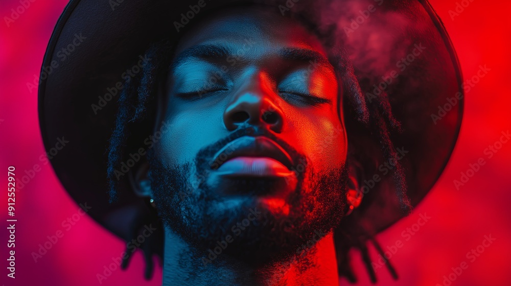 Portrait of young african american man with afro hairstyle in hat. Black history Month celebration Portrait of young african american man with afro hairstyle in hat. Black history Month celebration