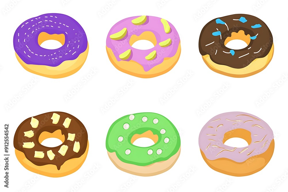 Colorful Donuts with Different Toppings - Set of 6 Illustrations. Colorful Donuts with Different Toppings - Set of 6 Illustrations.