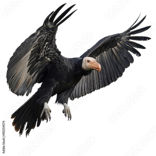 California Condor Soaring Against White Background photo