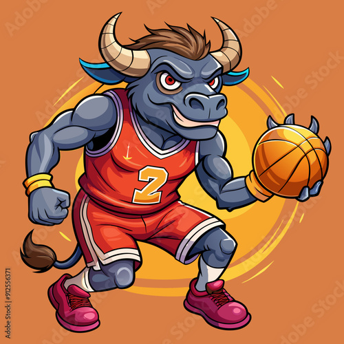 cartoon vector basketball maskot bull