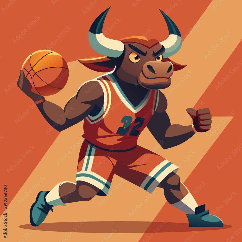 Fototapeta premium cartoon vector basketball maskot bull