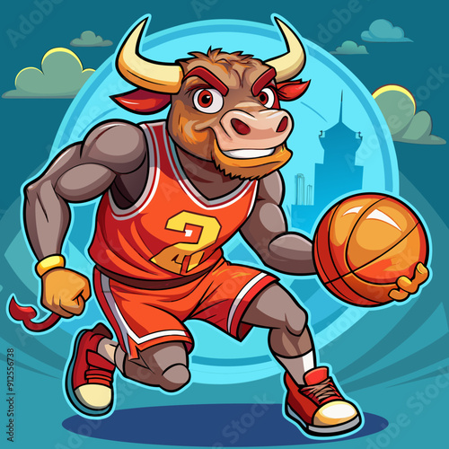 cartoon vector basketball maskot bull