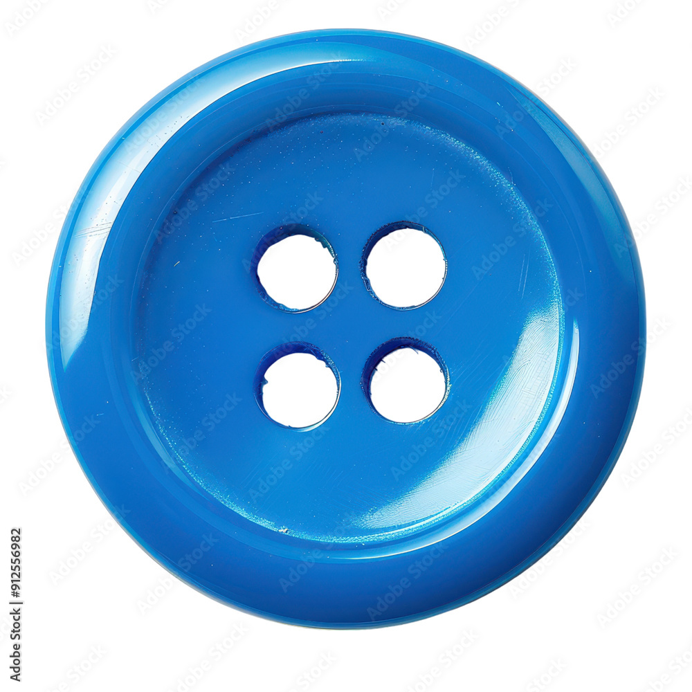 A vibrant blue button with four holes, perfect for adding color to any sewing project or craft design. A vibrant blue button with four holes, perfect for adding color to any sewing project or craft design.