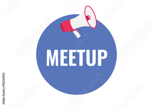 meetup button, banner, label, template for website. meetup text with colorful megaphone icon

