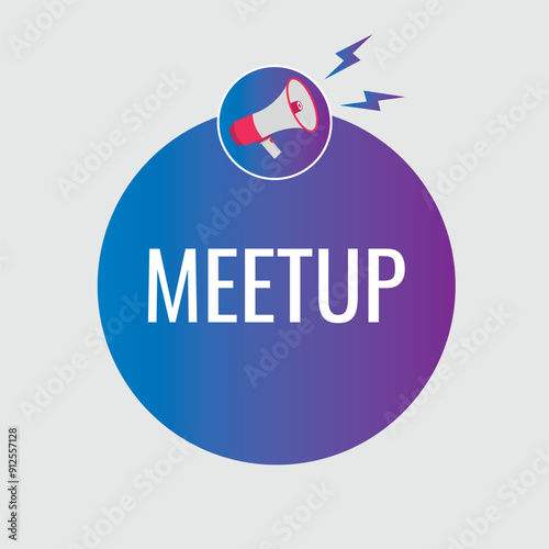 meetup button, banner, label, template for website. meetup text with colorful megaphone icon
