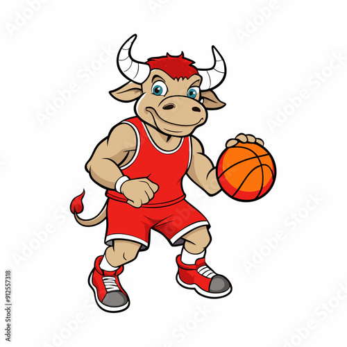 cartoon vector basketball maskot bull