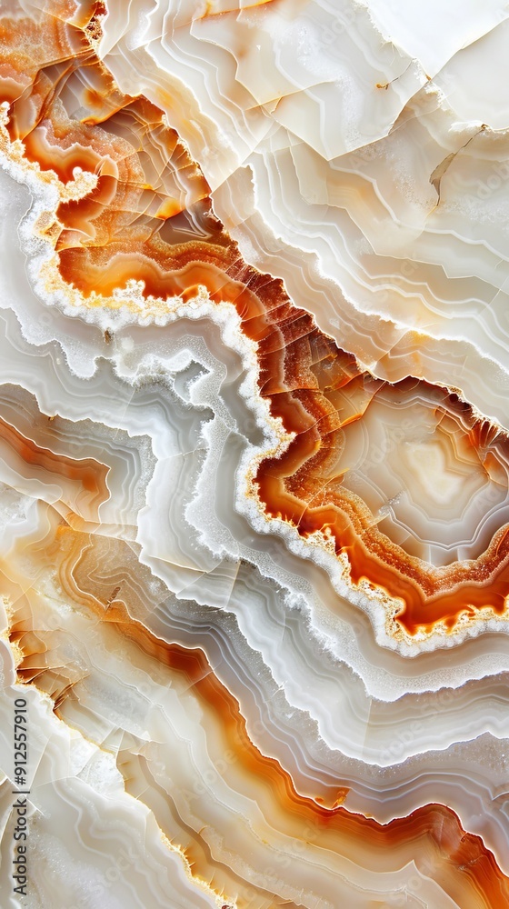 Close-up of detailed agate mineral stone with orange and white bands Close-up of detailed agate mineral stone with orange and white bands