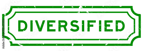Grunge green diversified word rubber seal stamp on white background