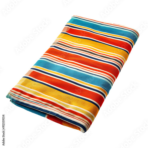 Colorful striped beach towel standing out on a clear background