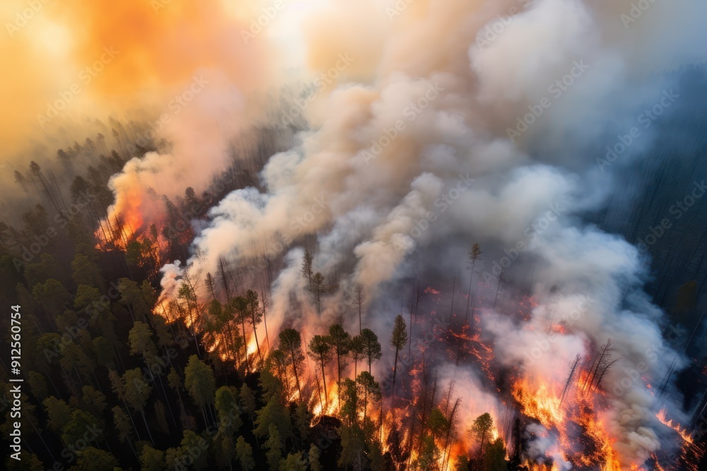 Aerial view of a forest fire. A series of arson attacks or the consequences of a lightning strike. Aerial view of a forest fire. A series of arson attacks or the consequences of a lightning strike.