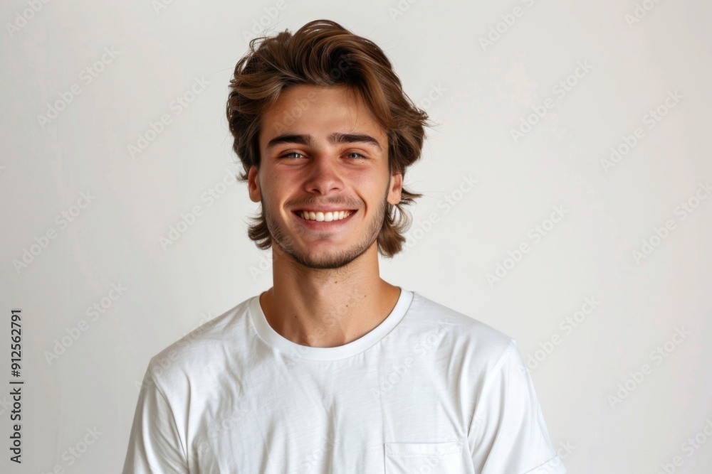 Portrait of a handsome young man in white t shirt on white background Portrait of a handsome young man in white t shirt on white background