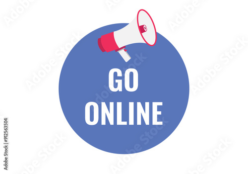 go online button, banner, label, template for website. go online text with colorful megaphone icon
