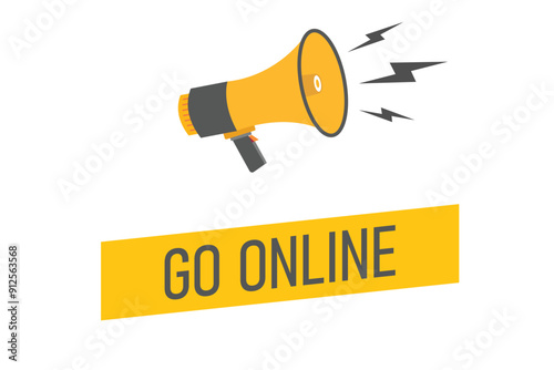 go online button, banner, label, template for website. go online text with colorful megaphone icon
