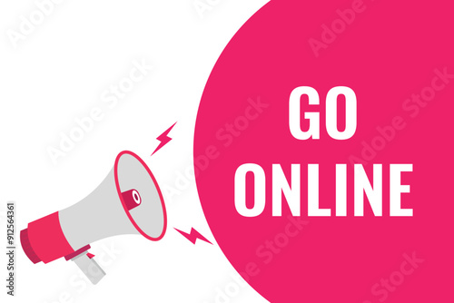 go online button, banner, label, template for website. go online text with colorful megaphone icon
