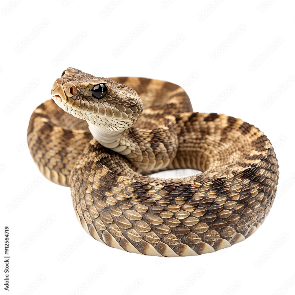 Fototapeta premium Western Diamondback Rattlesnake Coiled on White Background
