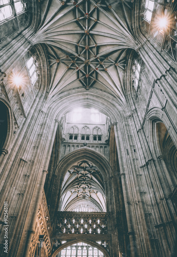 The Columns & Vaulted Ceiling At Canterbury Cathedral, Kent