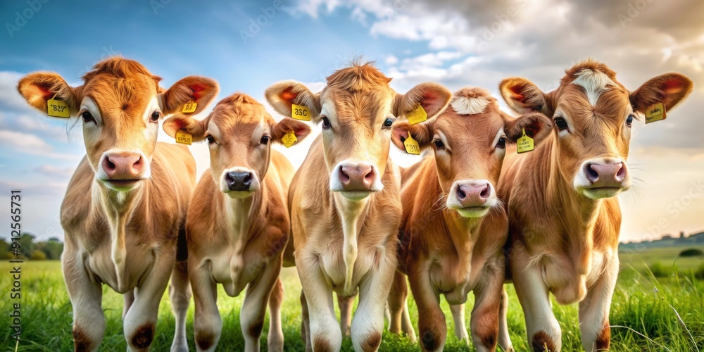 Adorable young cows with gentle eyes and soft fur, exploring their surroundings, perfect for dairy industry, veterinary services, agricultural promotions, and farm-themed projects. Adorable young cows with gentle eyes and soft fur, exploring their surroundings, perfect for dairy industry, veterinary services, agricultural promotions, and farm-themed projects.