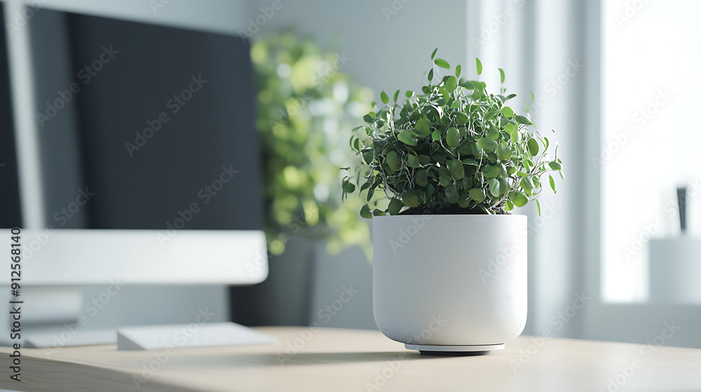 Small Potted Plant on Minimalist Desk