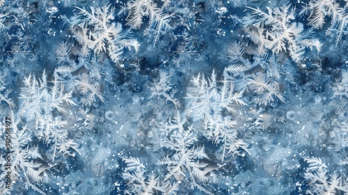 Delicate Frost Patterns on a Blue Surface