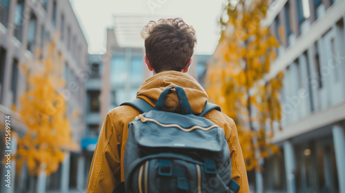A student going into new college or university or academy, concept of modern high education