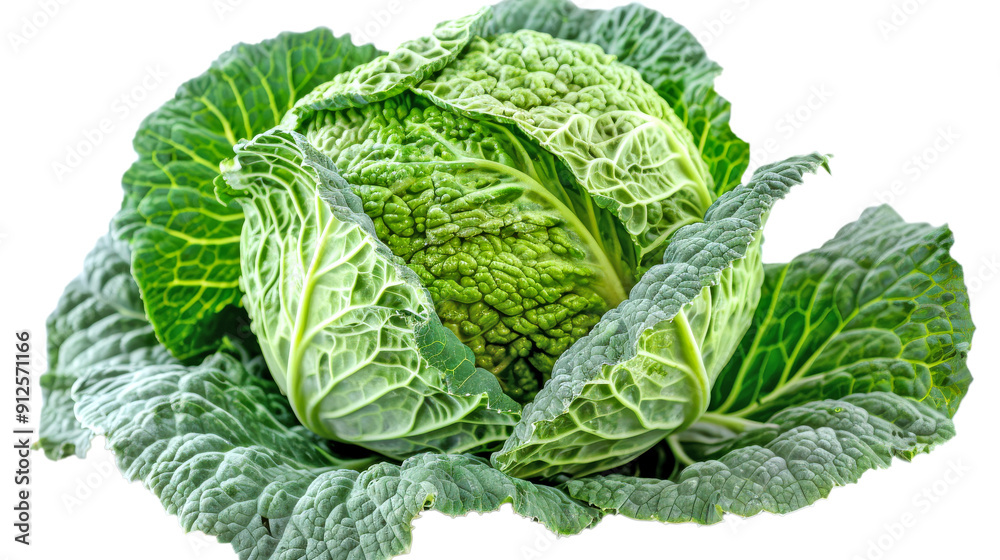 Fresh savoy cabbage with textured leaves forming a round shape, isolated on transparent background Fresh savoy cabbage with textured leaves forming a round shape, isolated on transparent background