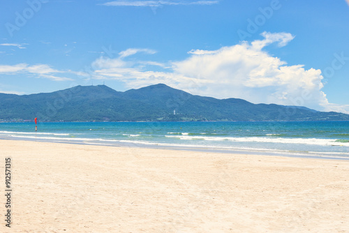 My Khe beach is a beautiful beach in Danang city, Vietnam. My Khe Beach is in Top 6 beautiful beach in the World By Forbes Magazine. 12.7.22 It was quiet due to the covid 19 pandemic. photo