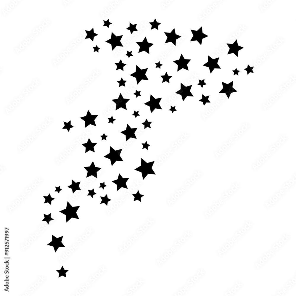 Fototapeta premium A scattered arrangement of black star shapes against a white background