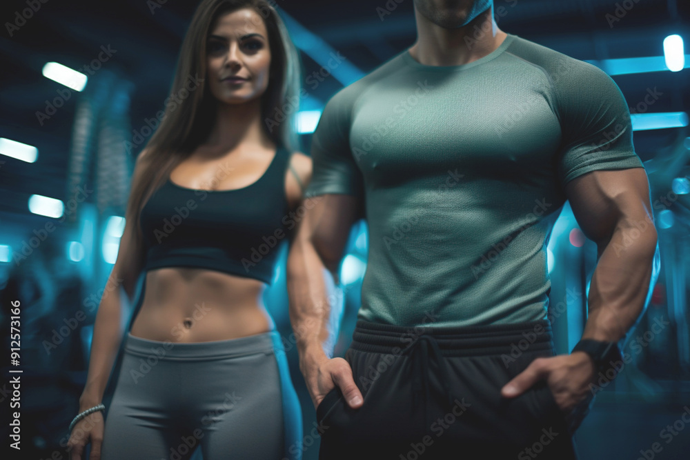 A couple in workout gear, prepared for a comfortable training session at the gym. Workout clothes. A couple in workout gear, prepared for a comfortable training session at the gym. Workout clothes.