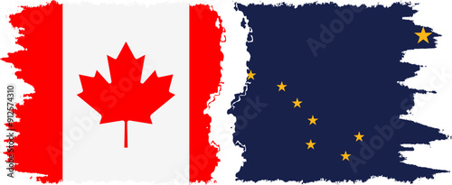 Alaska and Canada grunge brush flags connection, vector