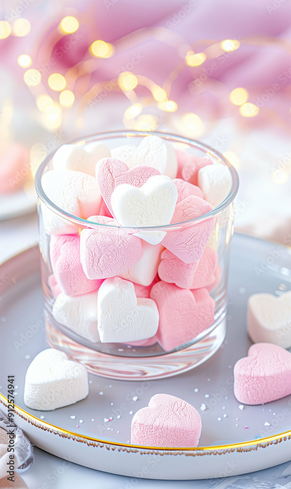Heart-Shaped Marshmallows in a Glass Jar. Delightful Pink and White Dessert Treats Perfect for Celebrations and Sweet Moments Heart-Shaped Marshmallows in a Glass Jar. Delightful Pink and White Dessert Treats Perfect for Celebrations and Sweet Moments