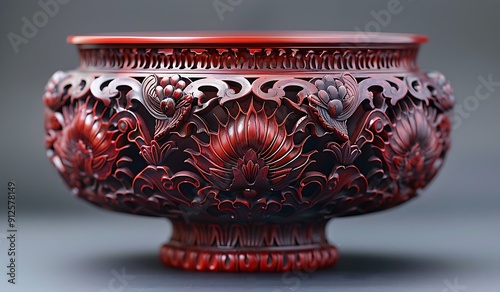 A pair of carved cinnabar lacquer
 photo