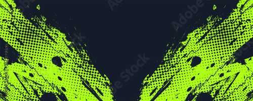 Lime Green Brush Texture with Halftone Effect Isolated on Dark Background. Grunge Sport Background, for Banner or Poster Design