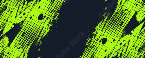 Lime Green Brush Texture with Halftone Effect Isolated on Dark Background. Grunge Sport Background, for Banner or Poster Design