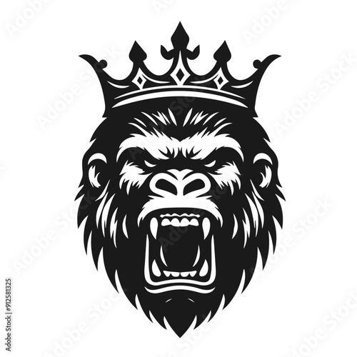 Clean black and white vector silhouette of a Gorilla isolated on white background