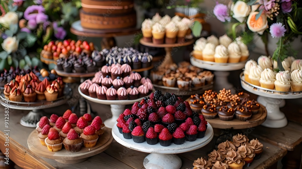 A table full of desserts including cupcakes, cakes, and pastries A table full of desserts including cupcakes, cakes, and pastries