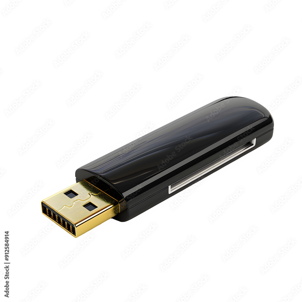 Clear image of a black usb flash drive set against a see-through background Clear image of a black usb flash drive set against a see-through background