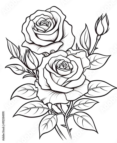 Wallpaper Mural rose flower and leaf drawing illustration on white backgrounds. Flower icon. Set of decorative rose silhouettes. Vector rose isolated on white Torontodigital.ca