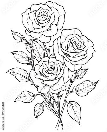 Wallpaper Mural rose flower and leaf drawing illustration on white backgrounds. Flower icon. Set of decorative rose silhouettes. Vector rose isolated on white Torontodigital.ca