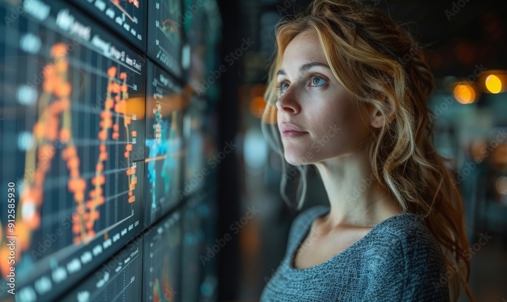 A businesswoman looking at a graph on her computer screen A businesswoman looking at a graph on her computer screen