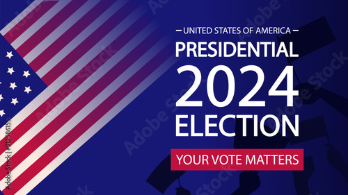 Election 2024 Banner. Presidential Election Day in the United States. USA Flag Element. Vote 2024. Vector Illustration. 