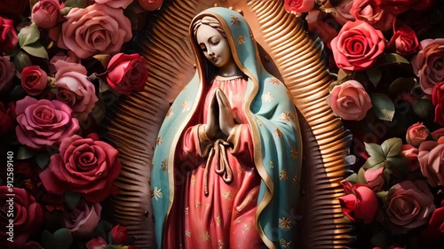 Statue of Saint Mary of Guadalupe (Virgen de Guadalupe) in honor of the celebration of the Mexican holiday of December 12