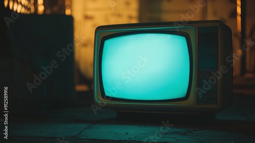 Nostalgic Charm of a Vintage Television Set Glowing in a Warm Ambient Light