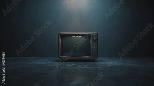 Nostalgic Charm of a Vintage Television Set Glowing in a Warm Ambient Light photo